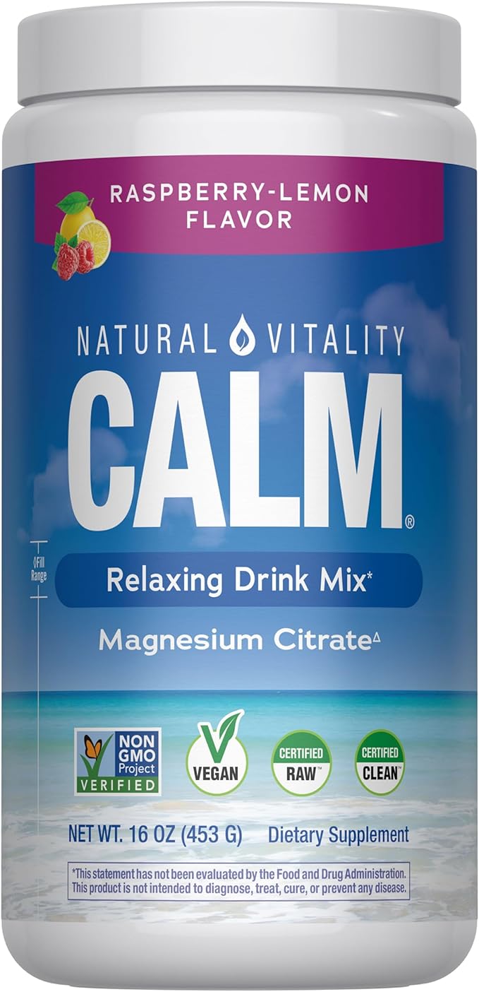 Natural Vitality Calm, Magnesium Citrate Supplement, Anti-Stress Drink Mix Powder, Gluten Free, Vegan, & Non-GMO, Raspberry Lemon, 16 oz