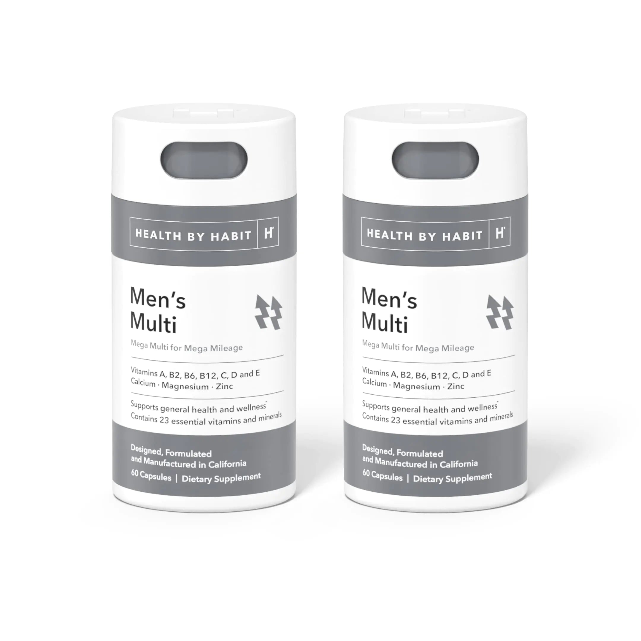 Health by Habit Mens Multi Supplement 2 Pack (120 Capsules) - 23 Essential Vitamins and Minerals Supports General Health & Wellness Non-GMO Sugar Free (2 Pack)