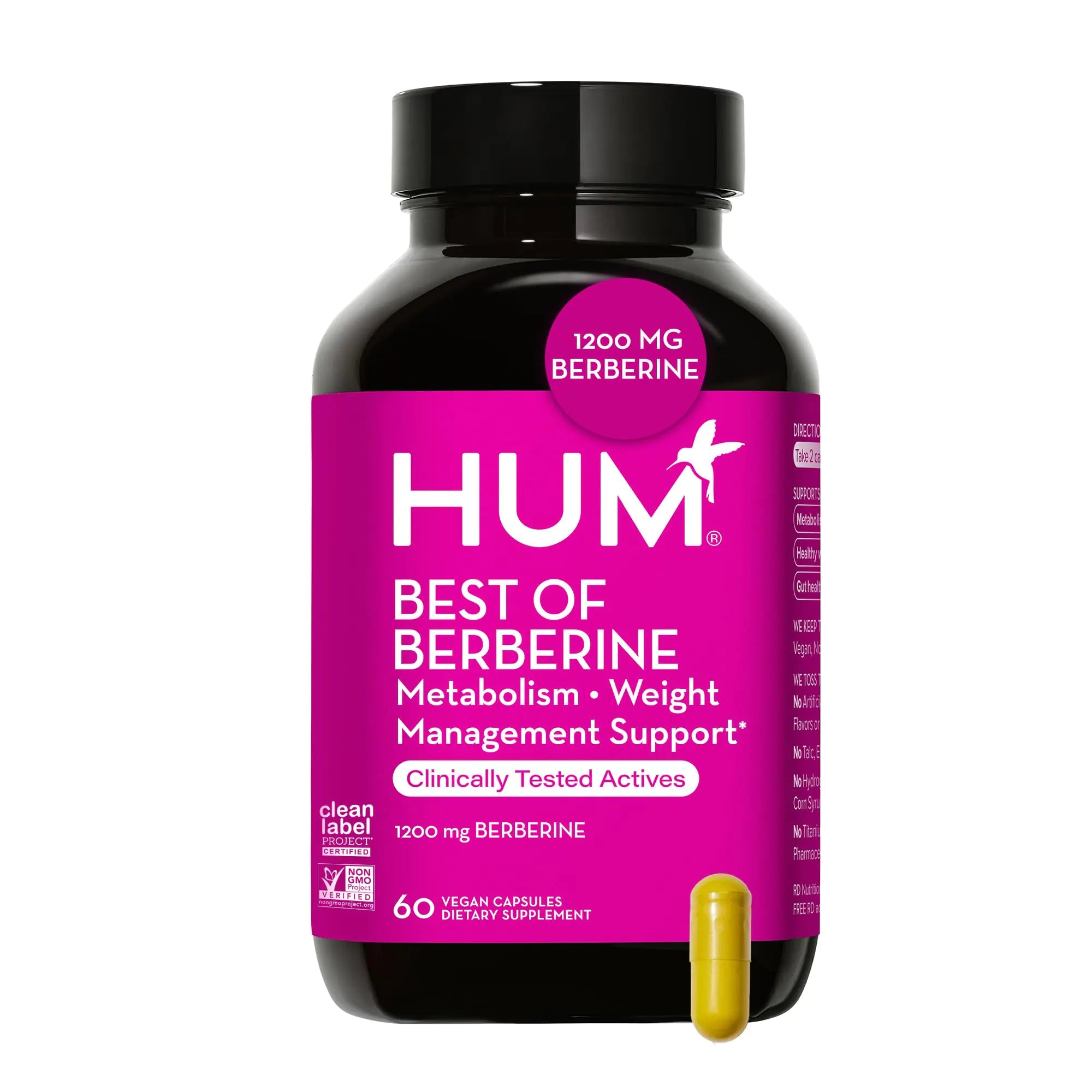 HUM Best of Berberine Supplement 1200mg - Pure Potency for Metabolic Wellness Enhanced with BioPerine for Maximum Absorption (60 Capsules)