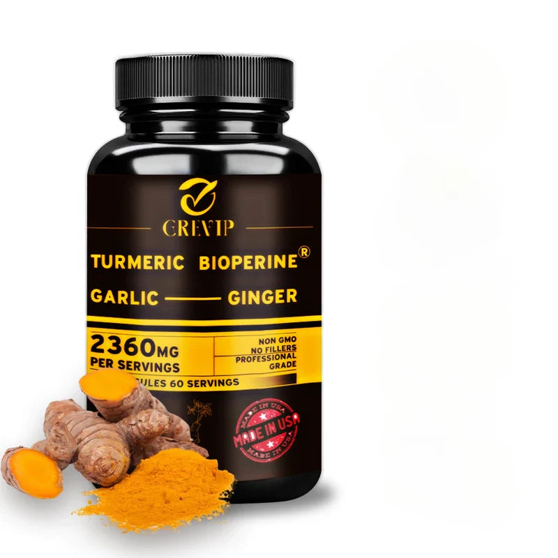4-in-1 Turmeric and Garlic Supplements with BioPerine – 2360mg Turmeric Ginger Root Capsules with Garlic – High Potency Herbal Blend (120 ct)