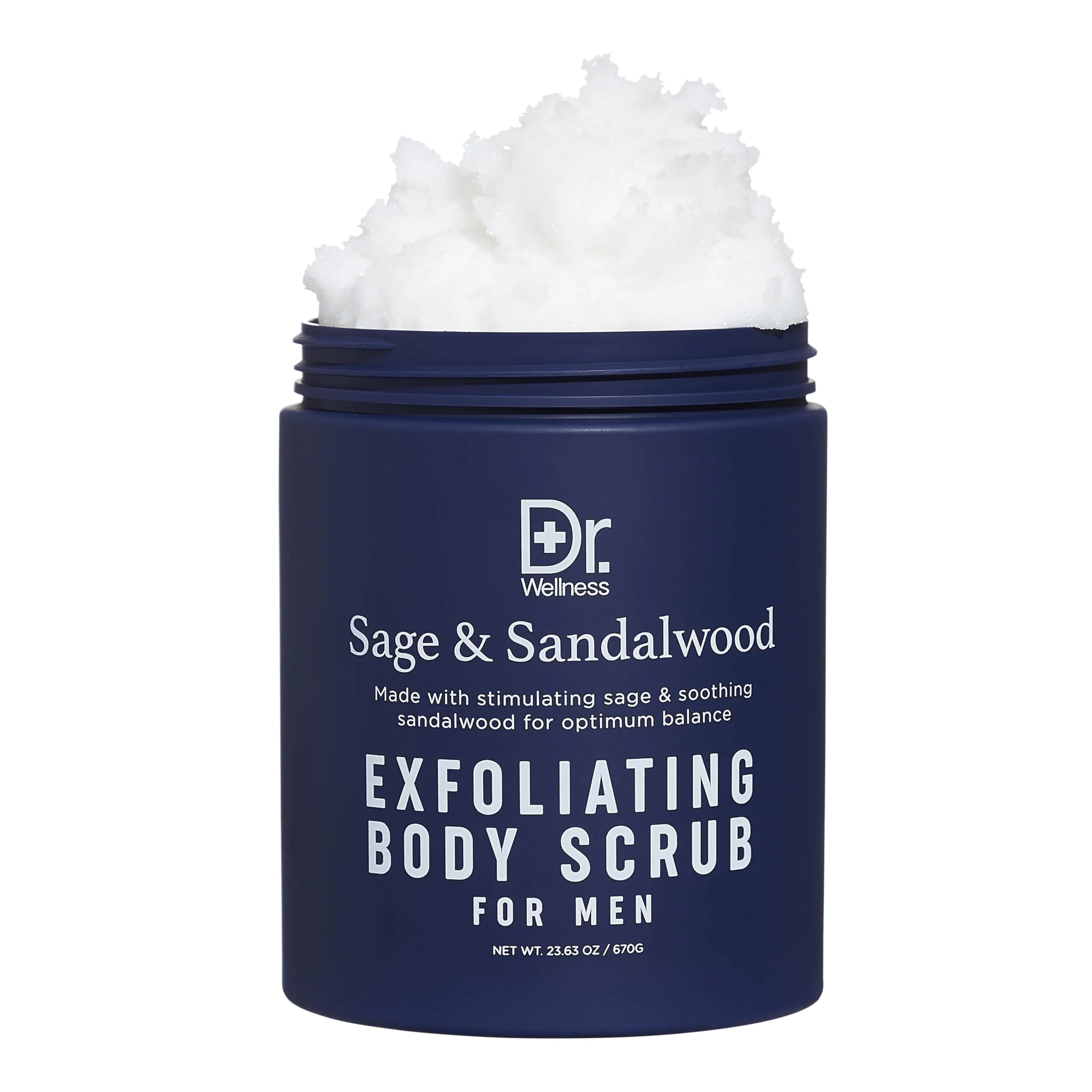 Dr. Wellness Body Scrub for Men- Ultimate Exfoliating Scrub Infused with Sage & Sandalwood Men’s Body Wash in Jar with Twist Top 23 oz For All Skin Types
