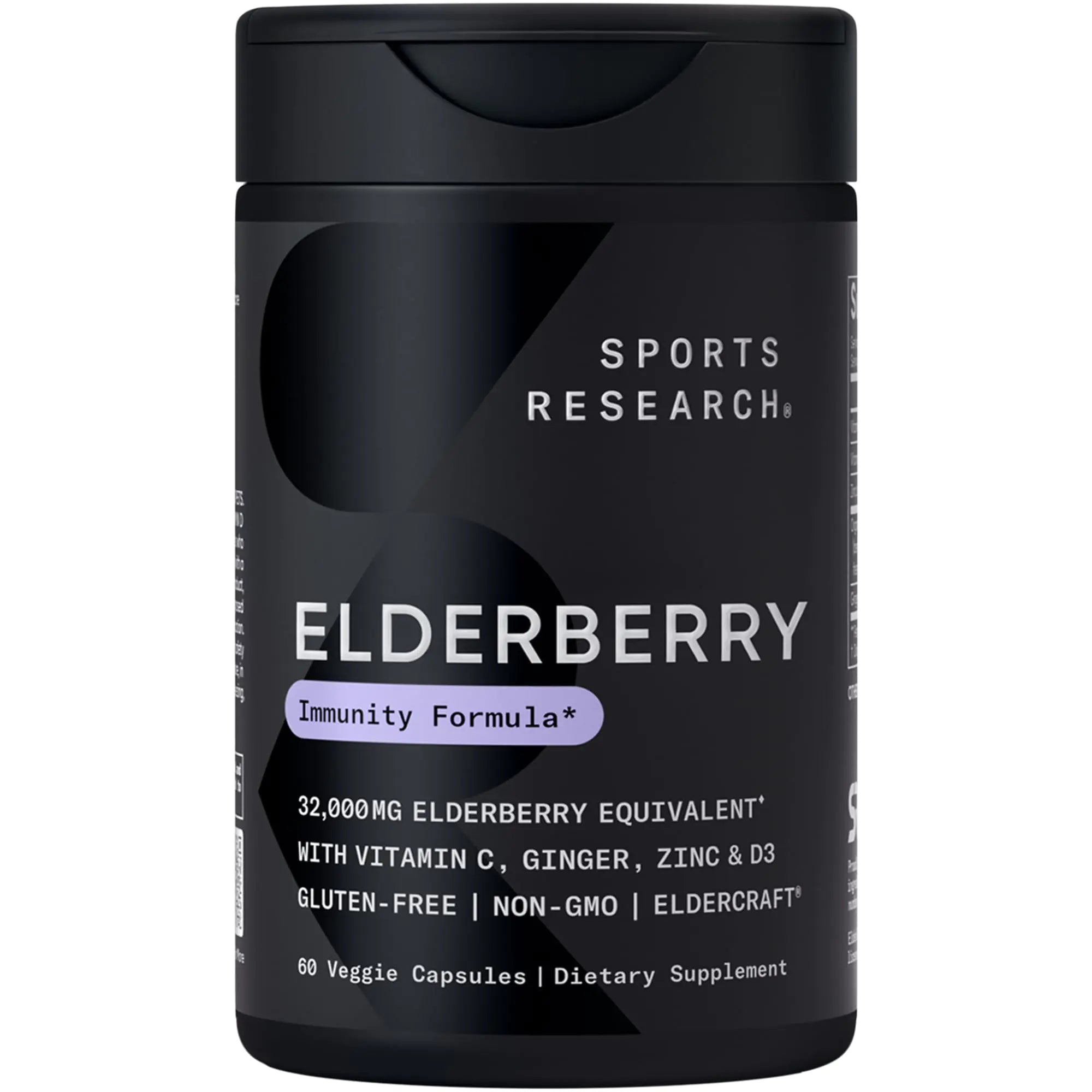 Sports Research Elderberry + D3 5000iu with Zinc Ginger & Vitamin C - Daily Immune Support Supplement for Adults - Non-GMO Project Verified (60 Veggie Capsules)