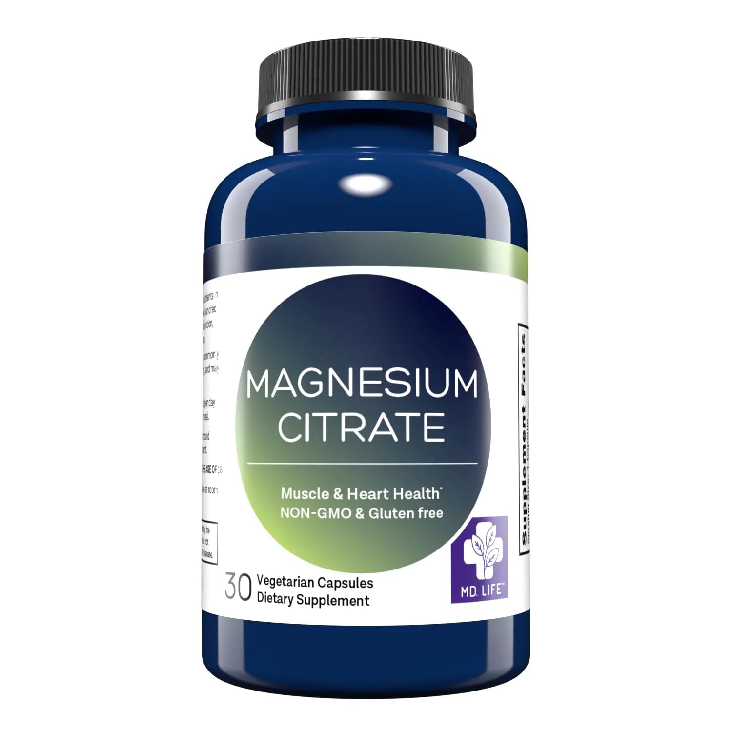 MD. Life Magnesium Citrate Supplement 250 mg - 60 Count - High Absorption Magnesium Citrate Capsules - Easy to Swallow - Muscle Function Support Heart Health Nerves Sleep Health and Bone Health